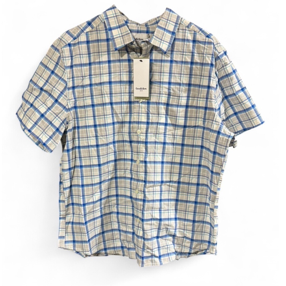 Goodfellow & Co Men's Gray and Blue Checkered Shirt